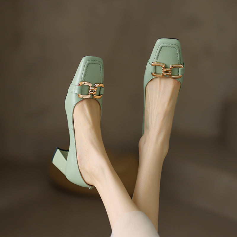 Demi Elegant Mid Heel Slip on Pumps with Chain NEW GEW