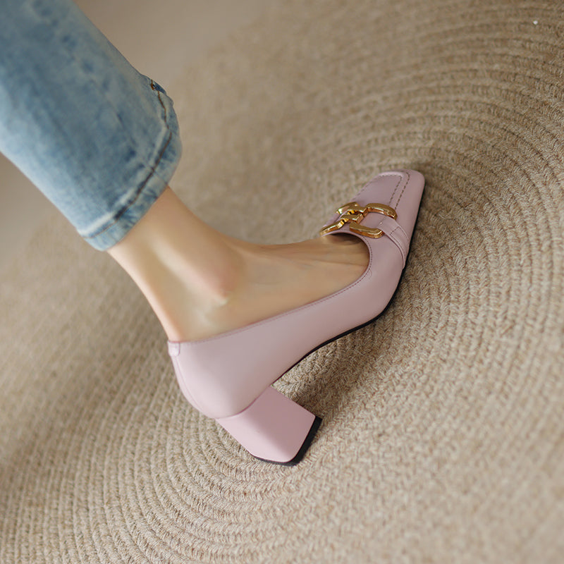 Demi Elegant Mid Heel Slip on Pumps with Chain NEW GEW