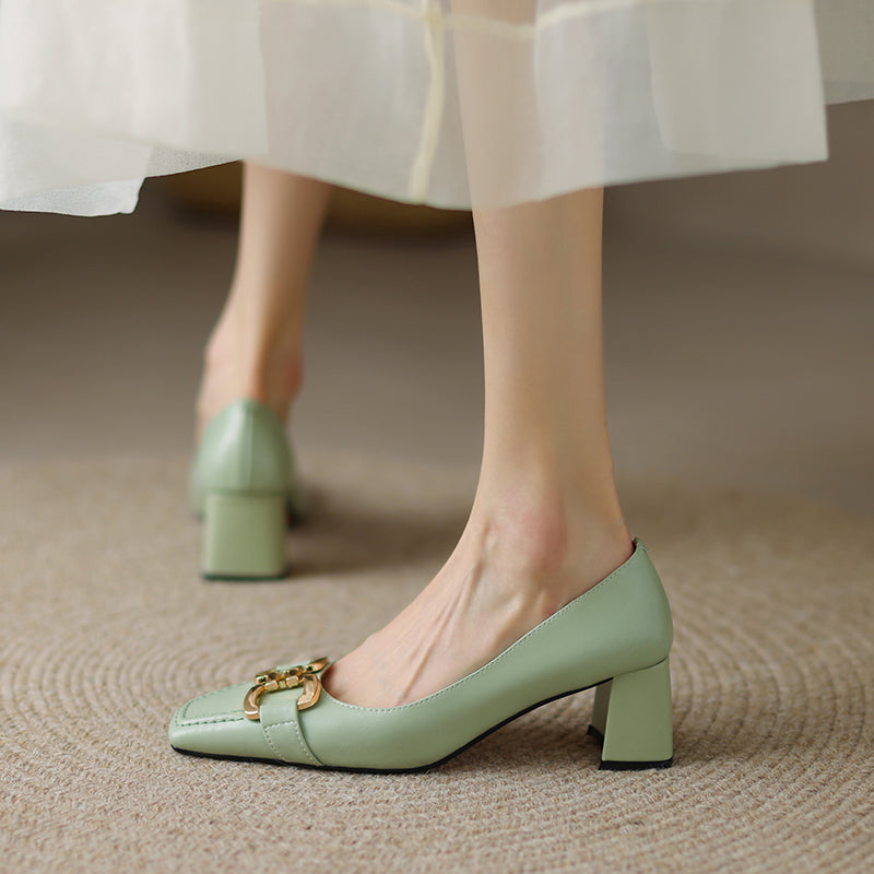 Demi Elegant Mid Heel Slip on Pumps with Chain NEW GEW