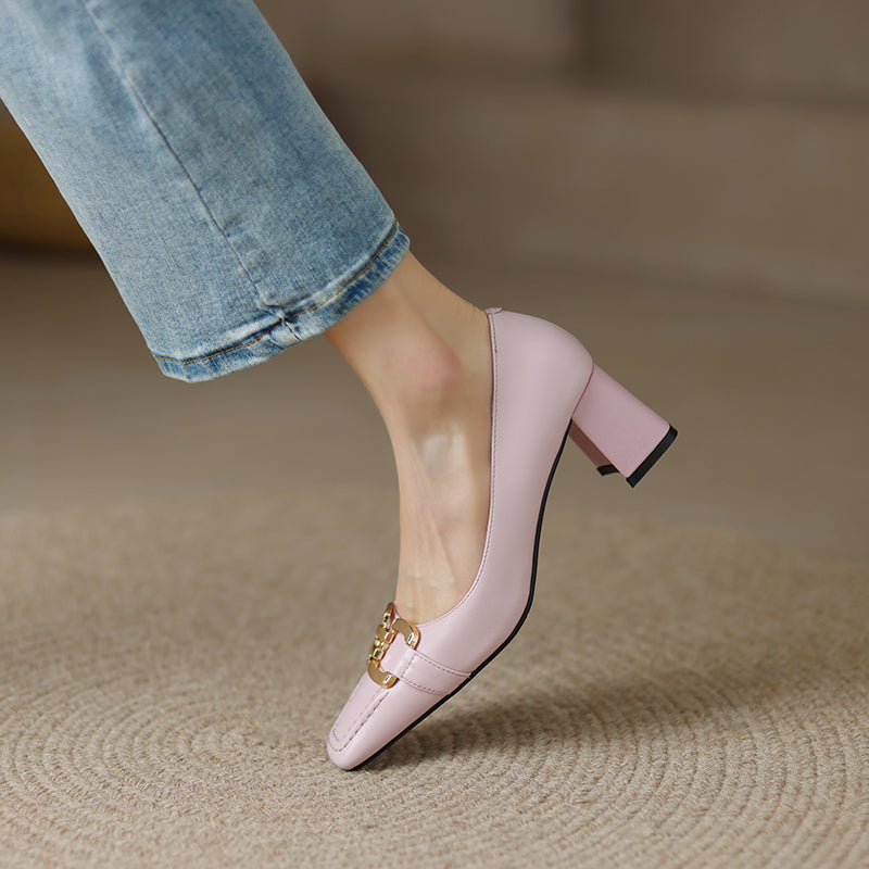 Demi Elegant Mid Heel Slip on Pumps with Chain NEW GEW