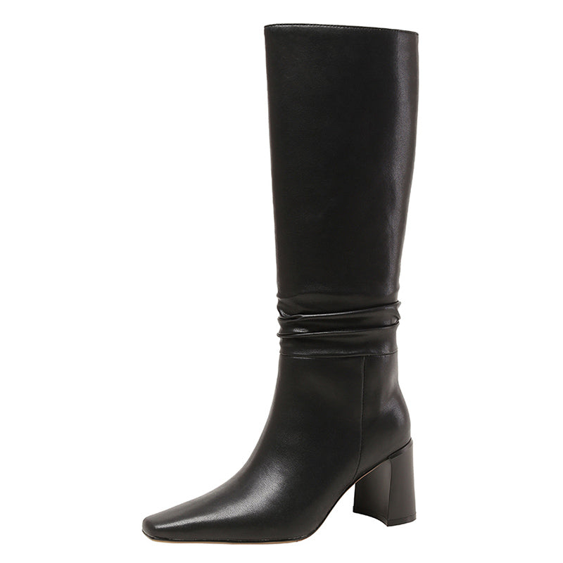 Emery Square Toe Heeled Slouchy Genuine Leather Knee High Boots NEW GEW