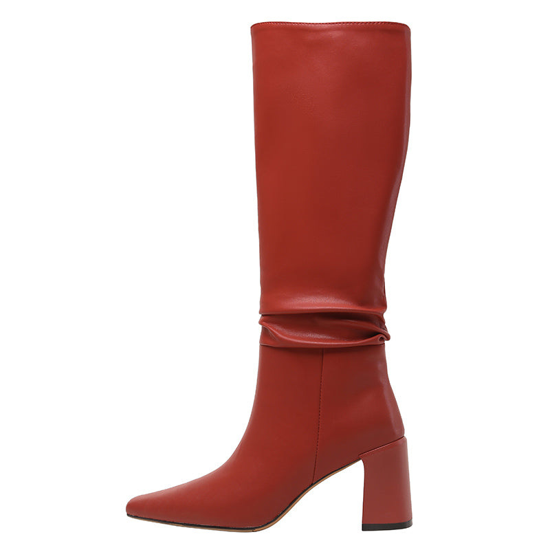 Emery Square Toe Heeled Slouchy Genuine Leather Knee High Boots NEW GEW