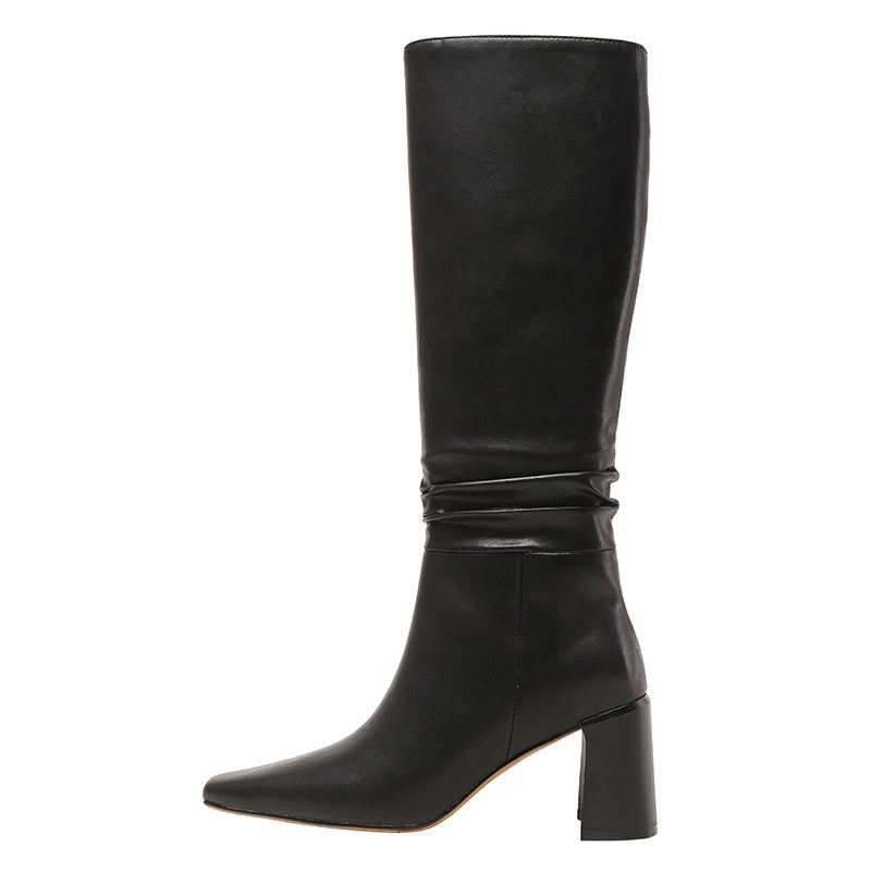 Emery Square Toe Heeled Slouchy Genuine Leather Knee High Boots NEW GEW