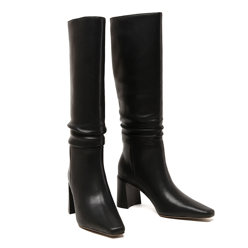 Emery Square Toe Heeled Slouchy Genuine Leather Knee High Boots NEW GEW