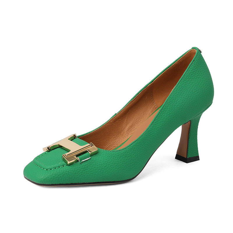 Ciara Genuine Leather Mid Heel Slip on Pumps NEW GEW