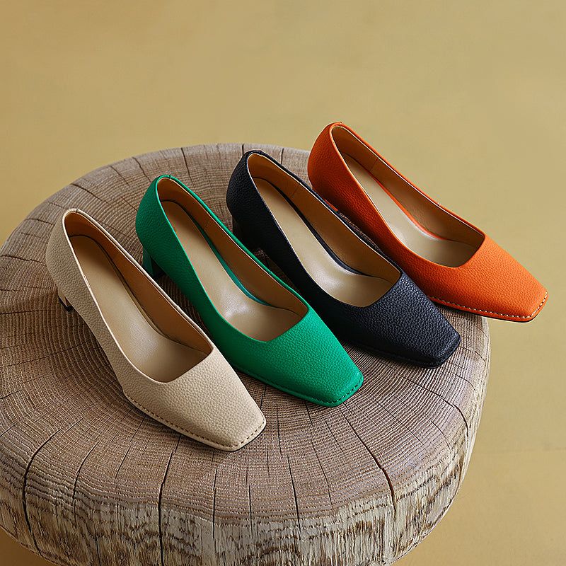 Darlene Square Toe Low Heel Slip on Pumps NEW GEW