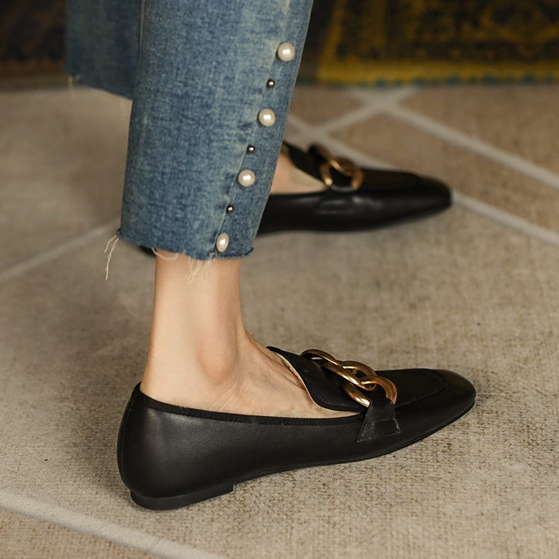 Zia Wool Genuine Leather Winte Loafers with Chain Newgew