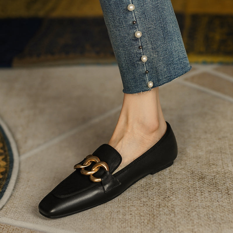 Zia Wool Genuine Leather Winte Loafers with Chain Newgew