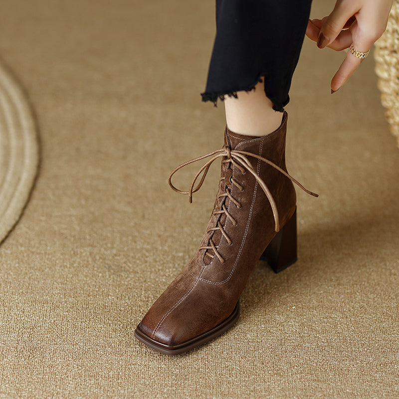 Nyomi Brown Lace up Ankle Boots Newgew