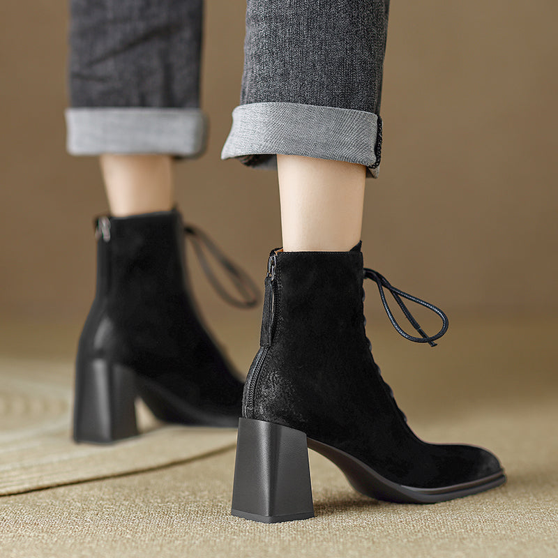 Nyomi Lace up Chunky Heel Ankle Boots Newgew