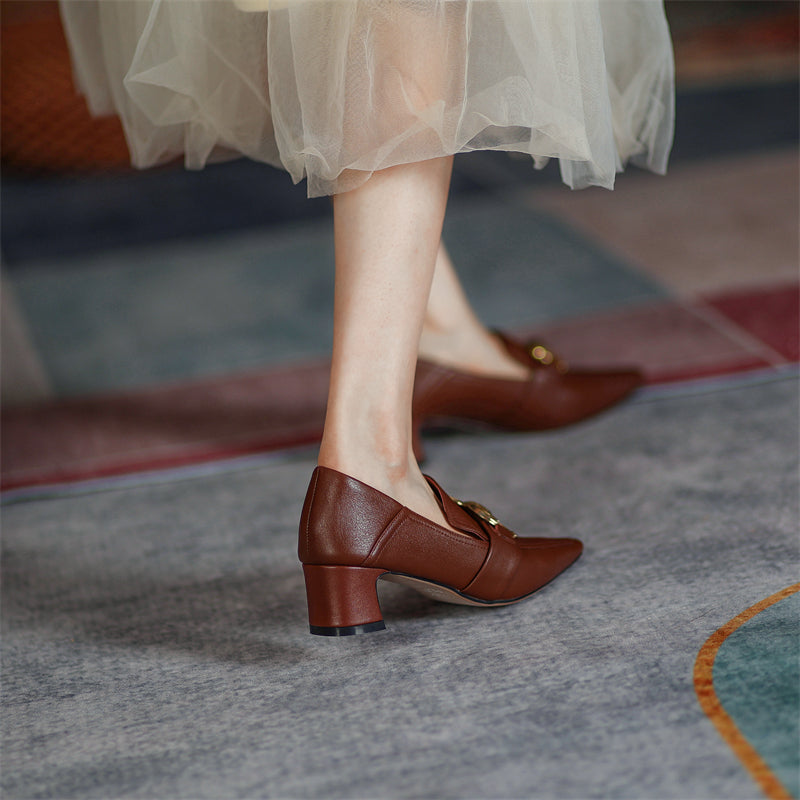 India Brown Heeled Loafers Women Newgew