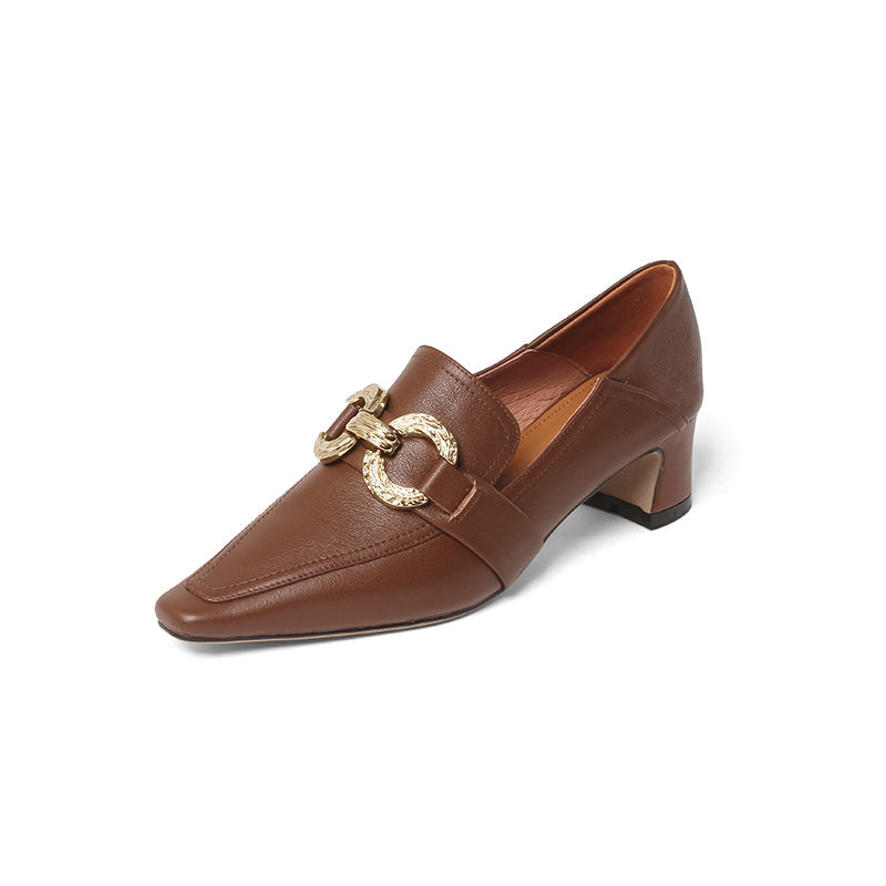 India Brown Heeled Loafers Women Newgew