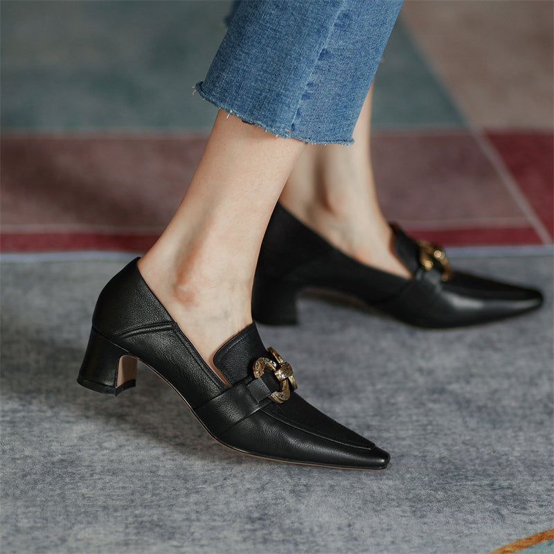 India Womens Heeled Loafers Black Newgew