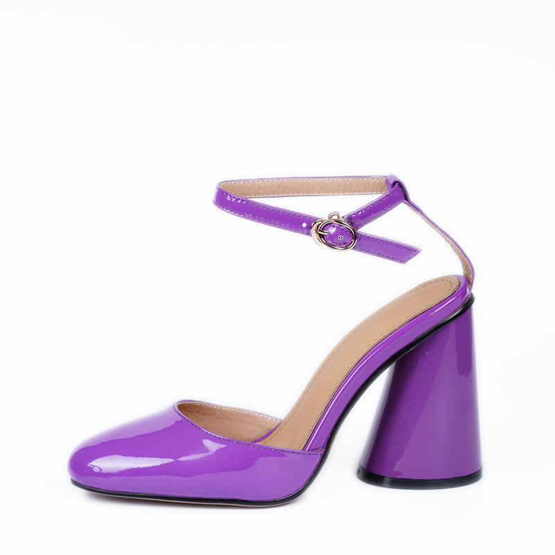 Huntley High Chunky Heel Patent Leather Ankle Strap Pumps Newgew