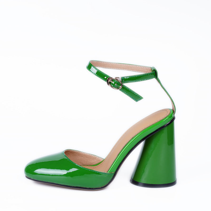 Huntley High Chunky Heel Patent Leather Ankle Strap Pumps Newgew
