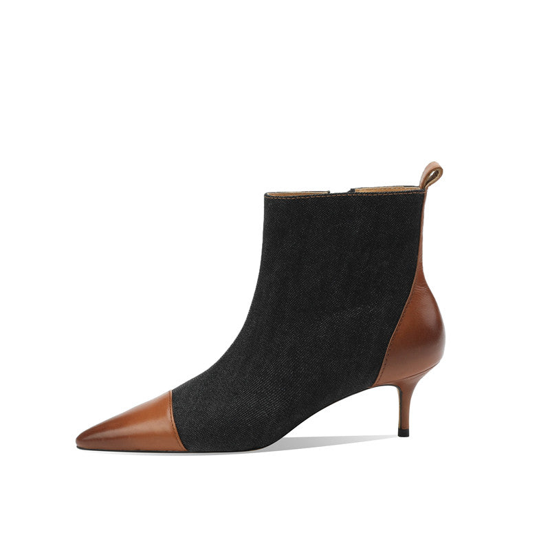Myla Pointed Toe Ankle Denim Boots Black newgew
