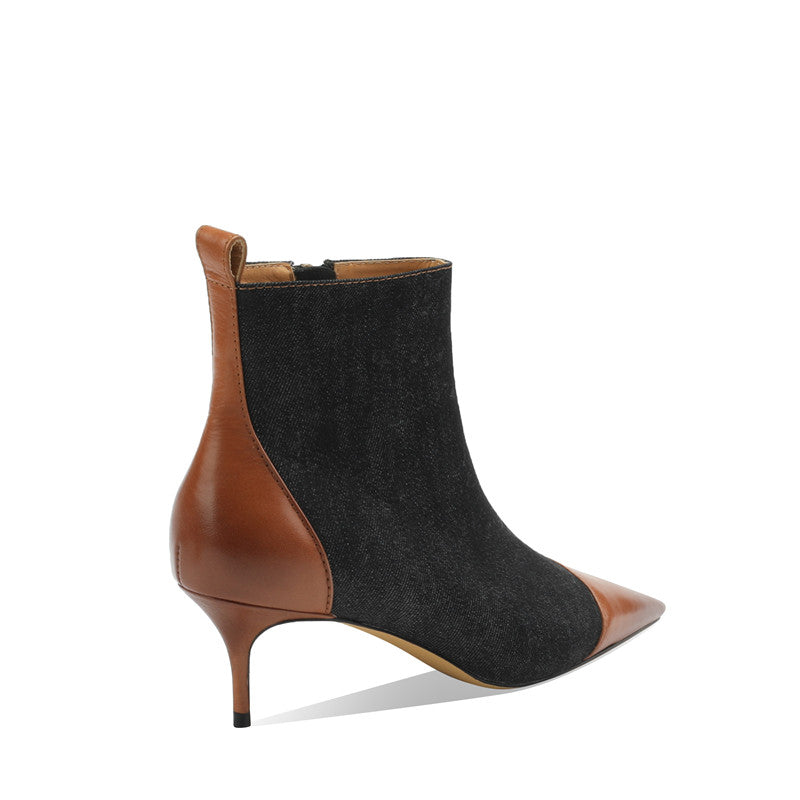 Myla Pointed Toe Ankle Denim Boots Black newgew