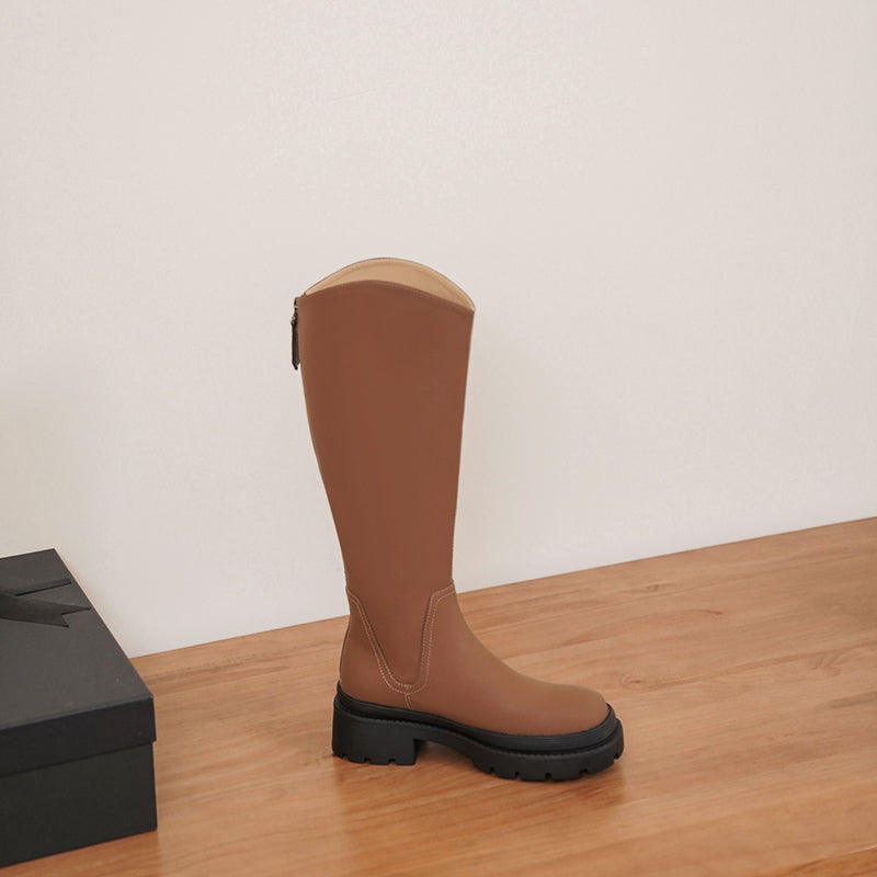 Nyah Knee High Platform Boots Brown Newgew