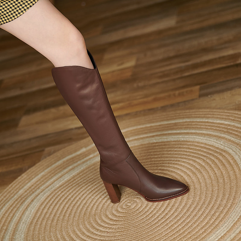 Islah Block Heel Brown Knee High Leather Boots Newgew