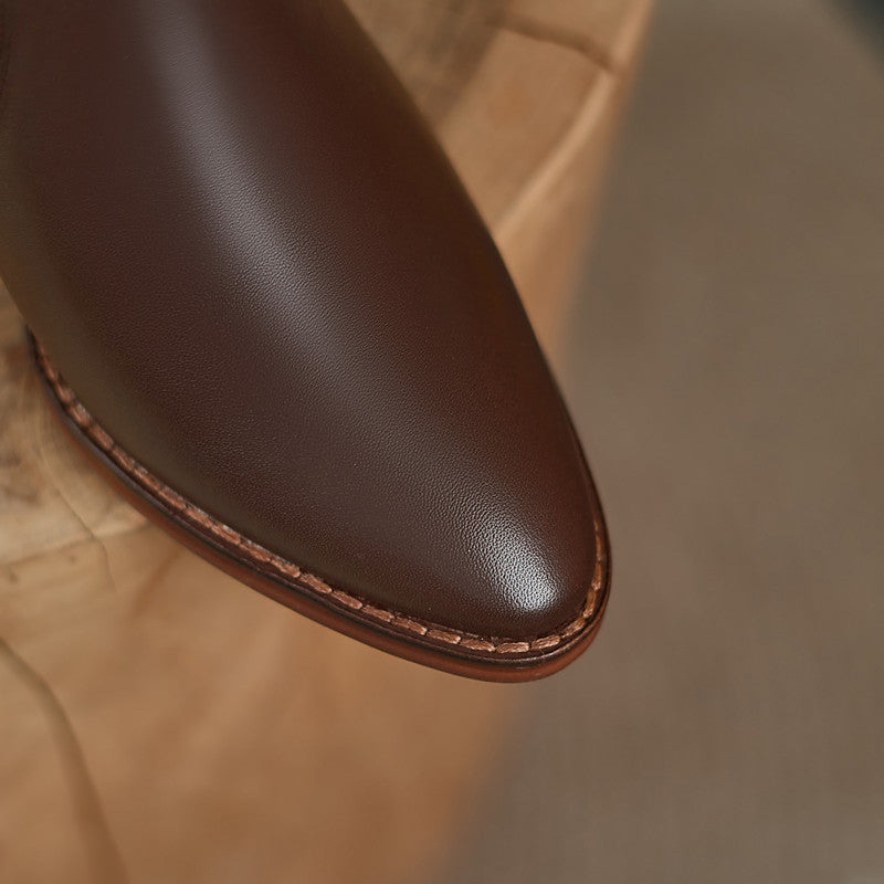 Islah Block Heel Brown Knee High Leather Boots Newgew