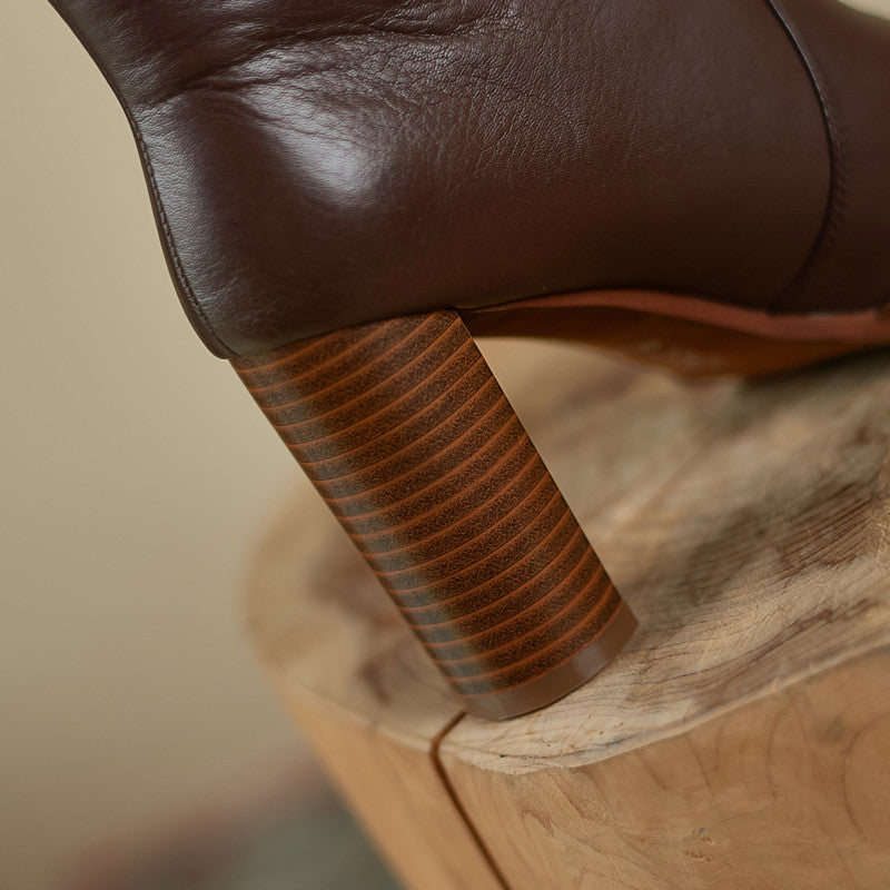 Islah Block Heel Brown Knee High Leather Boots Newgew