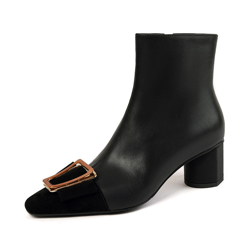 Nadia Black Leather Cap Toe Boots newgew