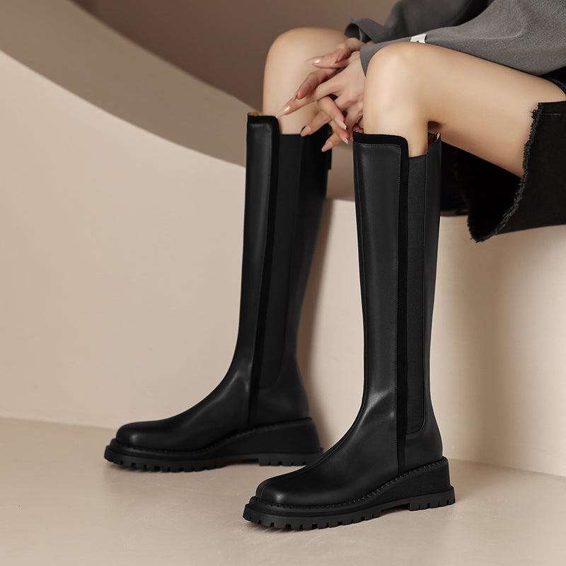 Noel Black Platform Knee High Boots Newgew