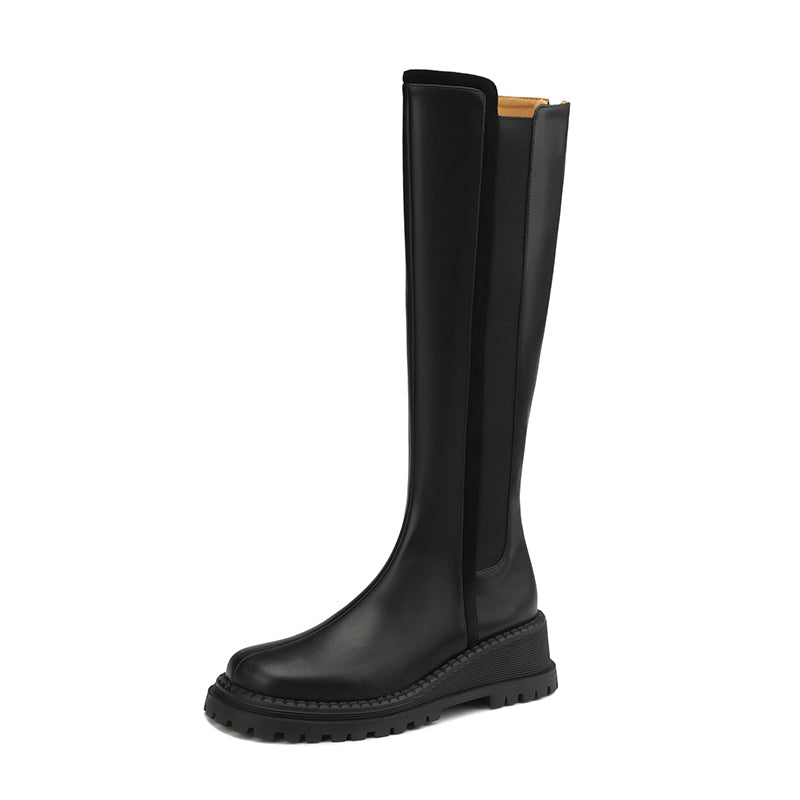Noel Black Platform Knee High Boots Newgew