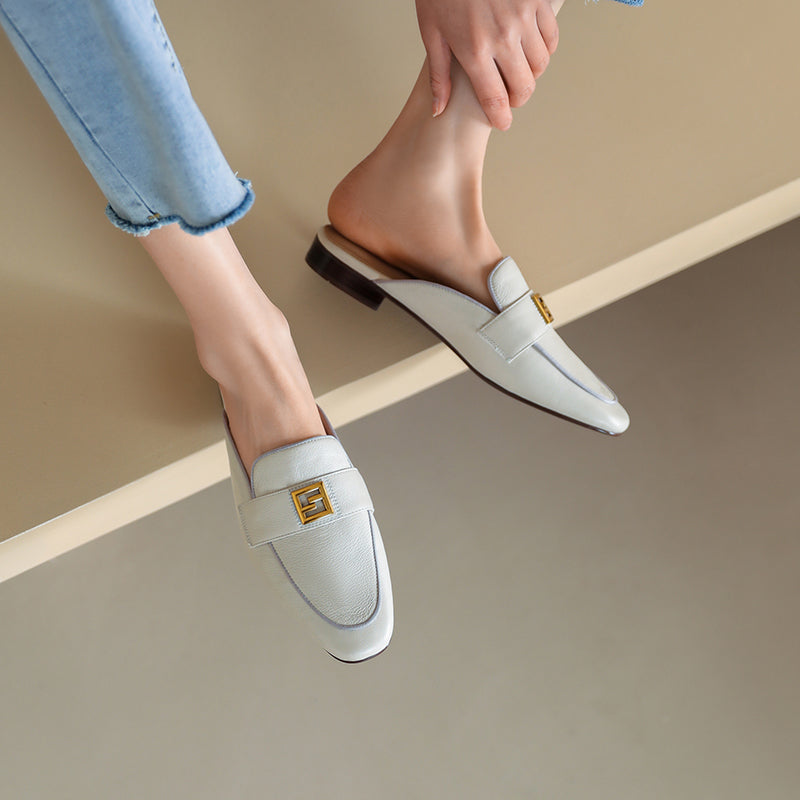 Elin Beige Flat Mules NEW GEW