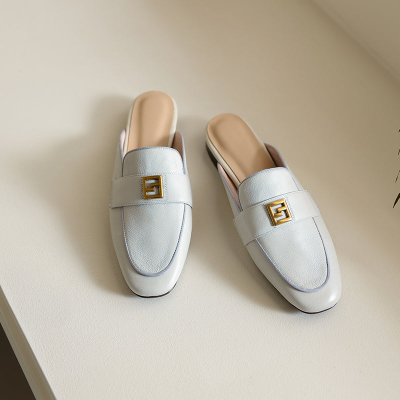 Elin Beige Flat Mules NEW GEW