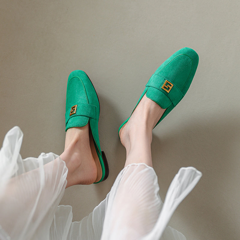 Elin Green Flat Mules NEW GEW