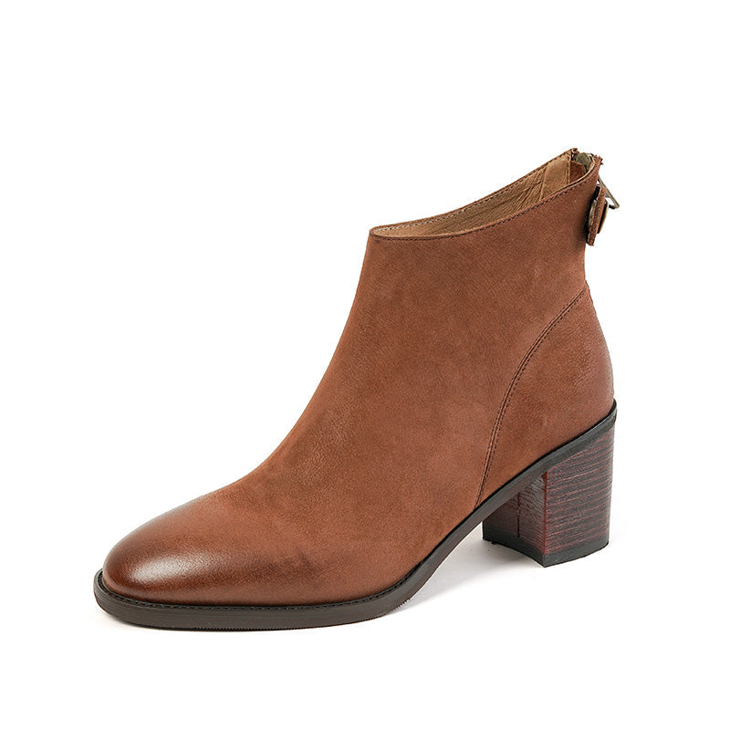 Faryn Cognac Booties Low Heel Newgew