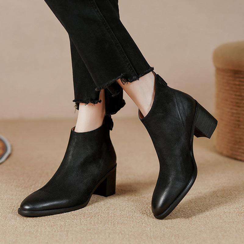 Faryn Black Leather Ankle Booties Newgew