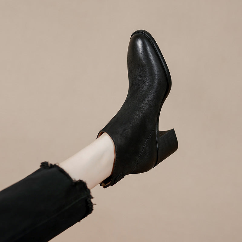 Faryn Black Leather Ankle Booties Newgew