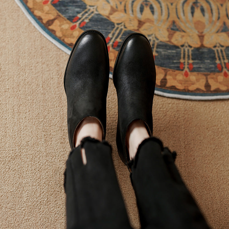 Faryn Black Leather Ankle Booties Newgew