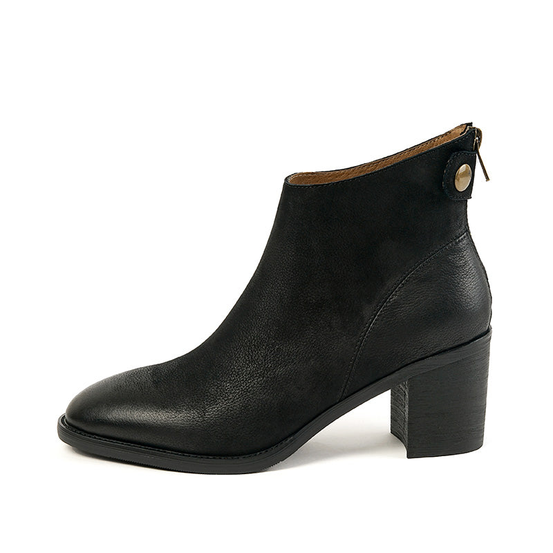 Faryn Black Leather Ankle Booties Newgew