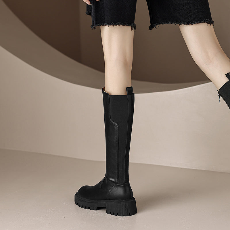 Noah Knee High Platform Combat Boots Black Newgew