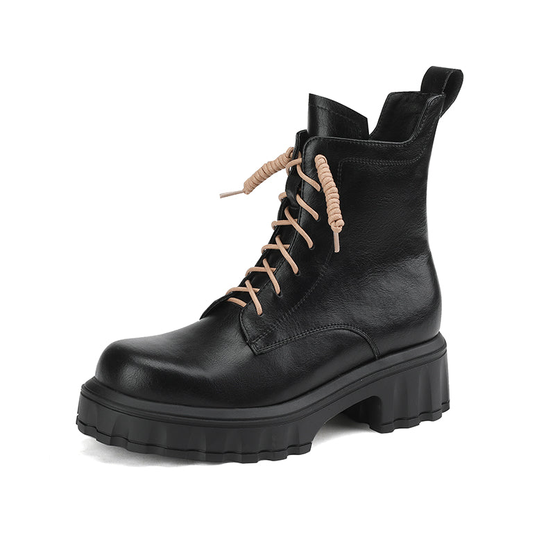 Haley Black Lace up Platform Boots Newgew