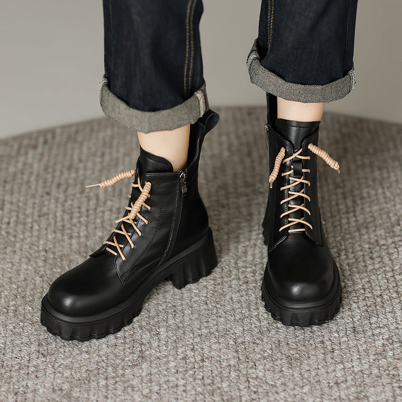 Haley Black Lace up Platform Boots Newgew