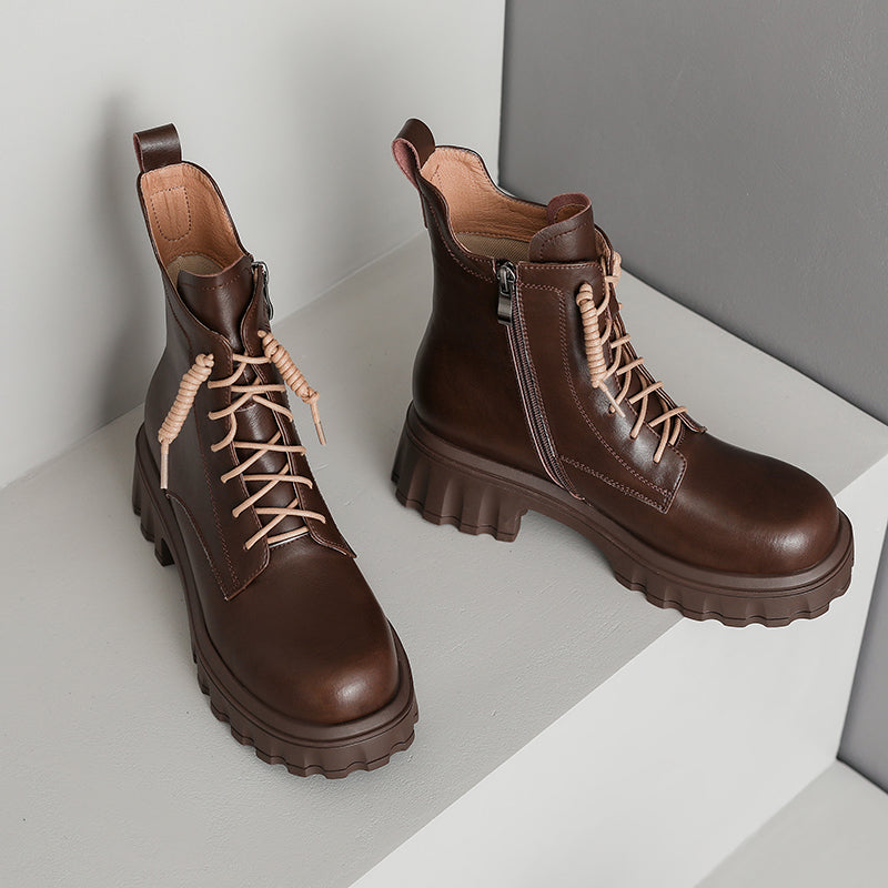 Haley Brown Lace up Boots Womens Newgew