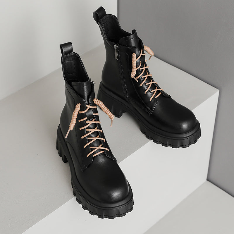 Haley Black Lace up Platform Boots Newgew