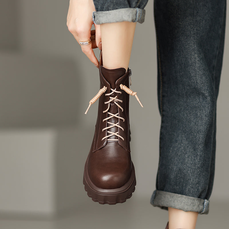 Haley Brown Lace up Boots Womens Newgew