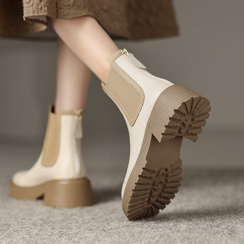 Holly Lug Sole Beige Chelsea Boots Newgew