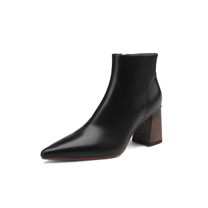 Halle Black Pointed Toe Block Heel Boots Newgew