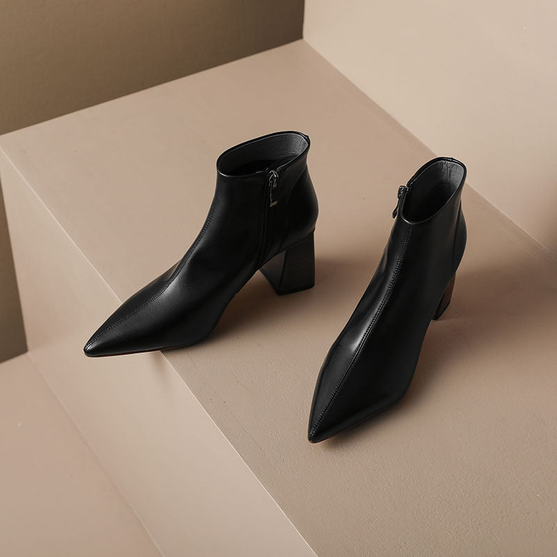 Halle Black Pointed Toe Block Heel Boots Newgew