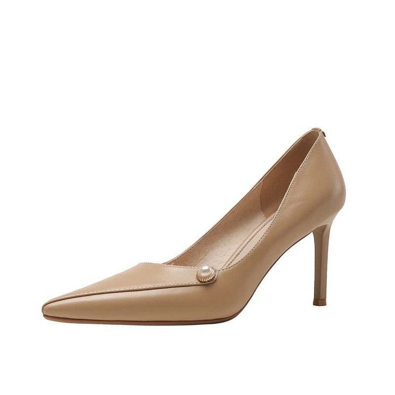 Mila Nude Pointed Toe Heels with Pearl newgew
