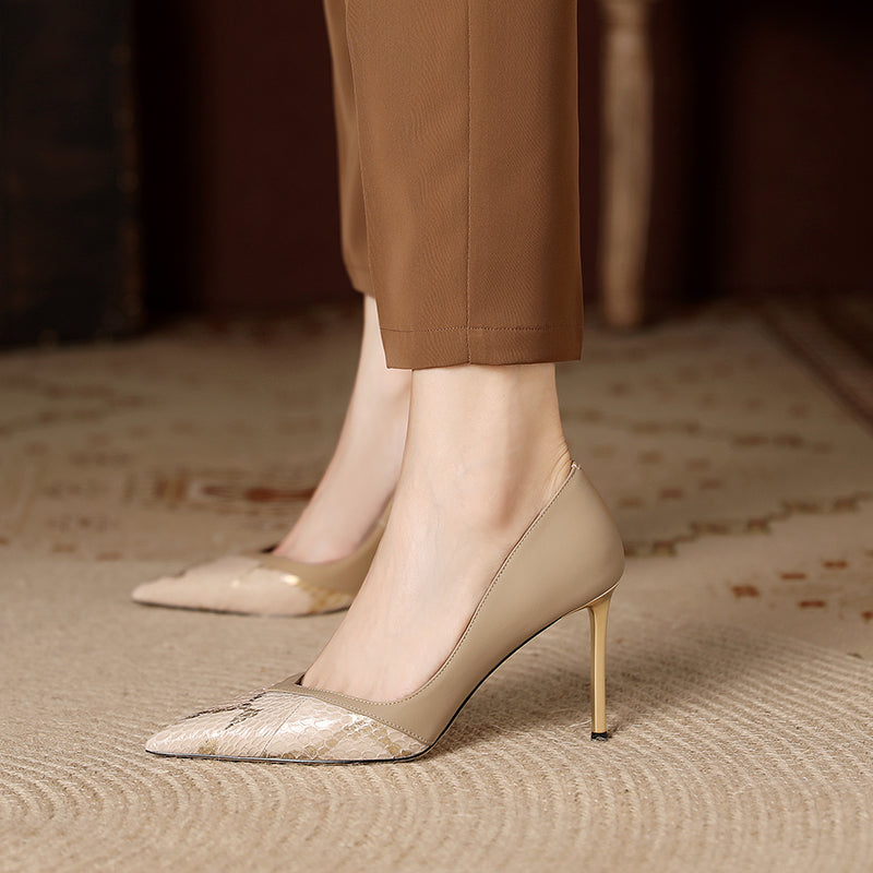 Mira Snakeskin Nude Pointed Toe Heels newgew