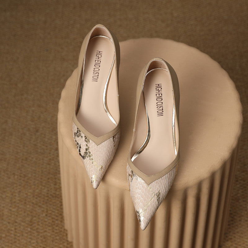 Mira Snakeskin Nude Pointed Toe Heels newgew