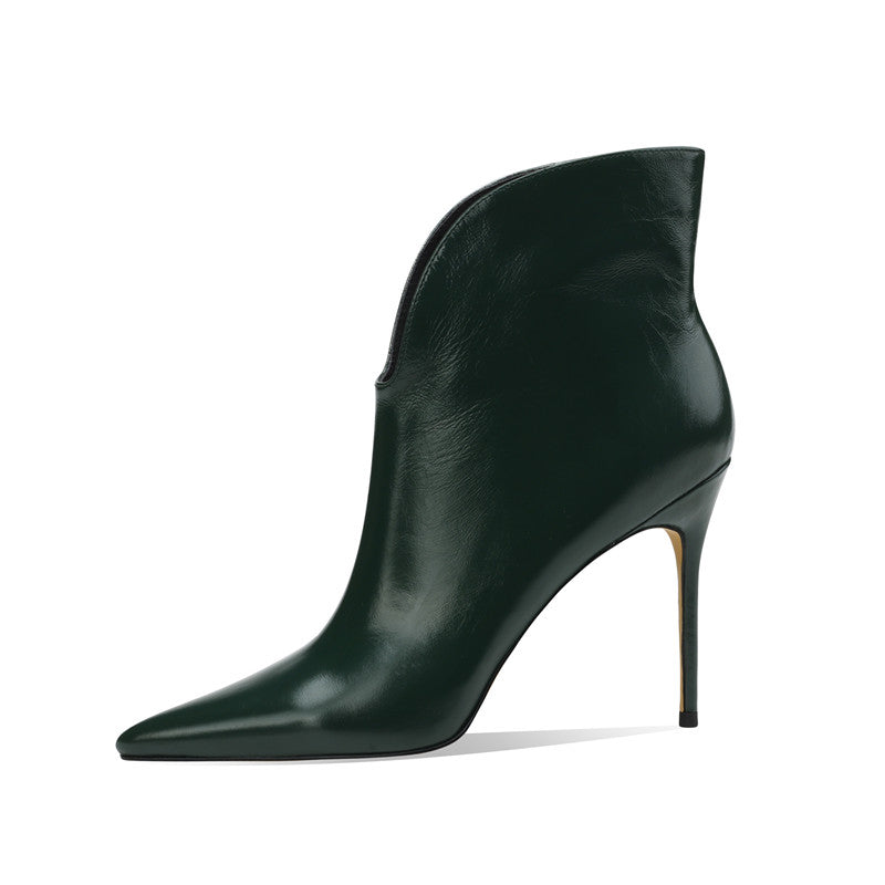 Maci Dark Green Stiletto Cut out Ankle Boots newgew