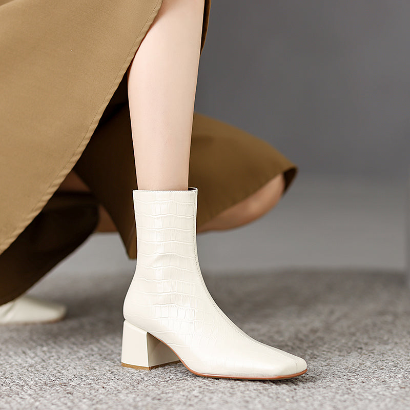Ida Square Toe Beige Ankle Boots Newgew
